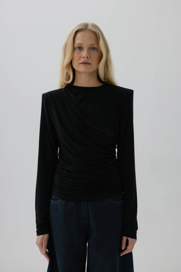 Bluzka Rey z marszczeniami, z bambusa, czarna