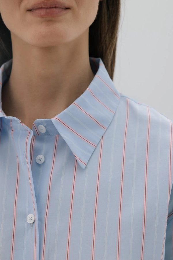 Koszula bawełniana Ravello, niebieska w różowo-czerwone prążki