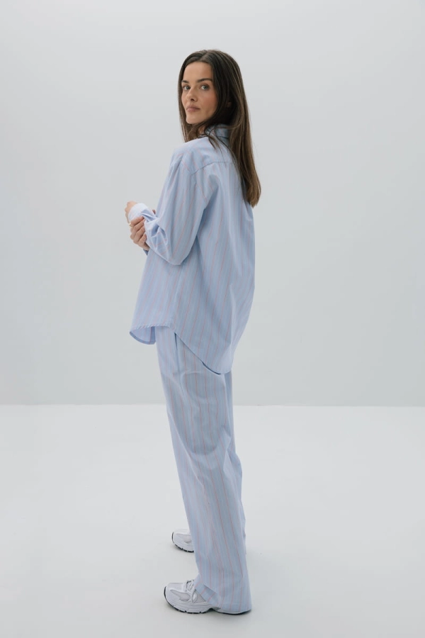 Koszula bawełniana Ravello, niebieska w różowo-czerwone prążki