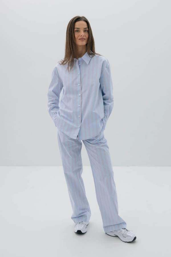 Koszula bawełniana Ravello, niebieska w różowo-czerwone prążki