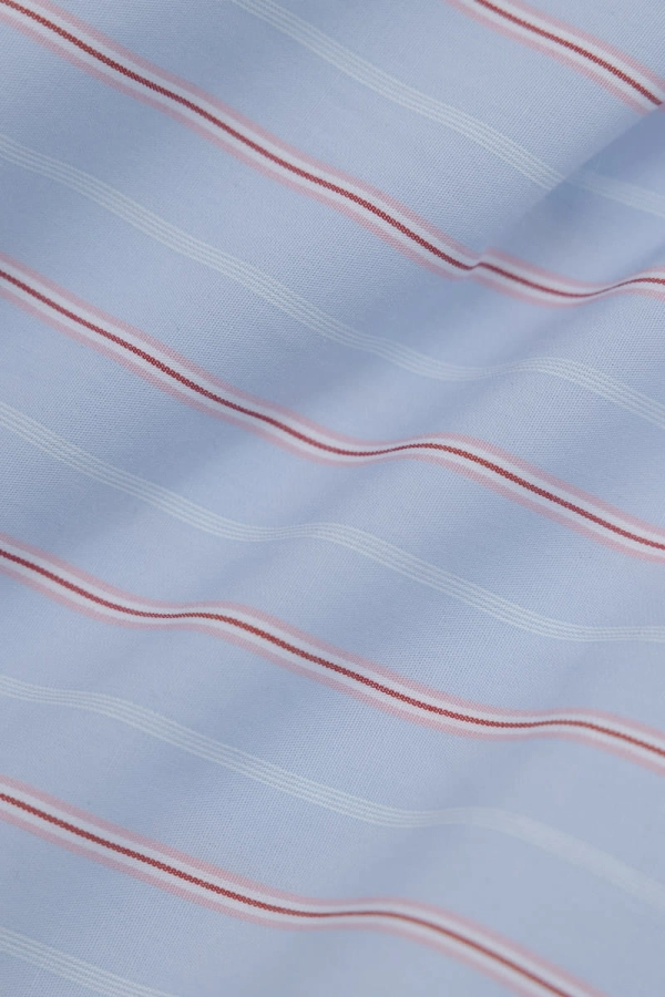 Koszula bawełniana Ravello, niebieska w różowo-czerwone prążki