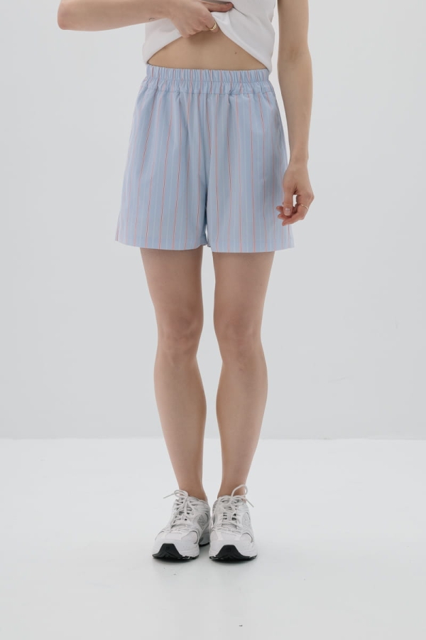 Spodenki bawełniane Portofino, niebieskie w różowo-czerwone prążki