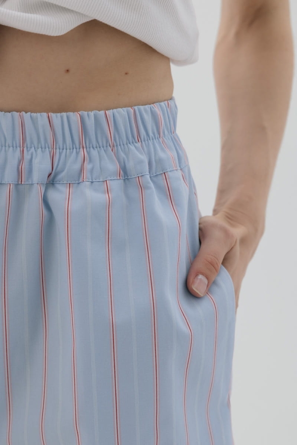 Spodenki bawełniane Portofino, niebieskie w różowo-czerwone prążki