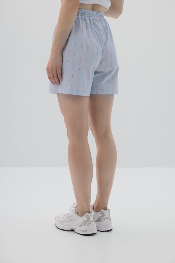 Spodenki bawełniane Portofino, niebieskie w różowo-czerwone prążki