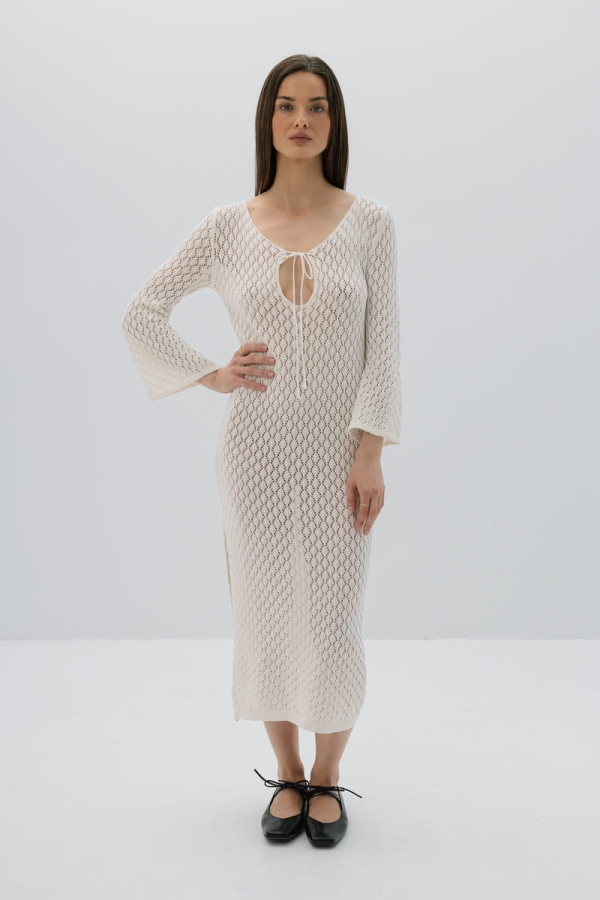 Sukienka ażurowa bawełniana Adele, kremowa