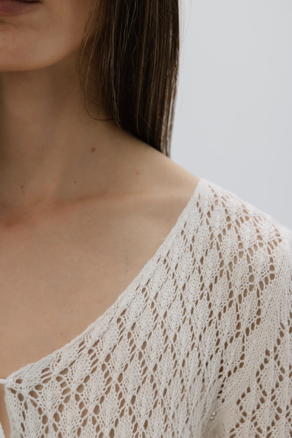 Sukienka ażurowa bawełniana Adele, kremowa