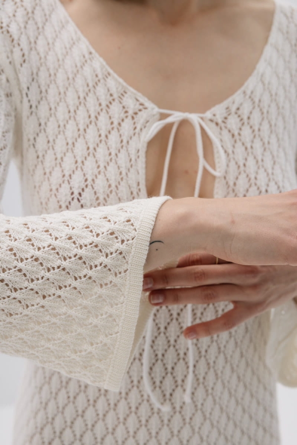 Sukienka ażurowa bawełniana Adele, kremowa