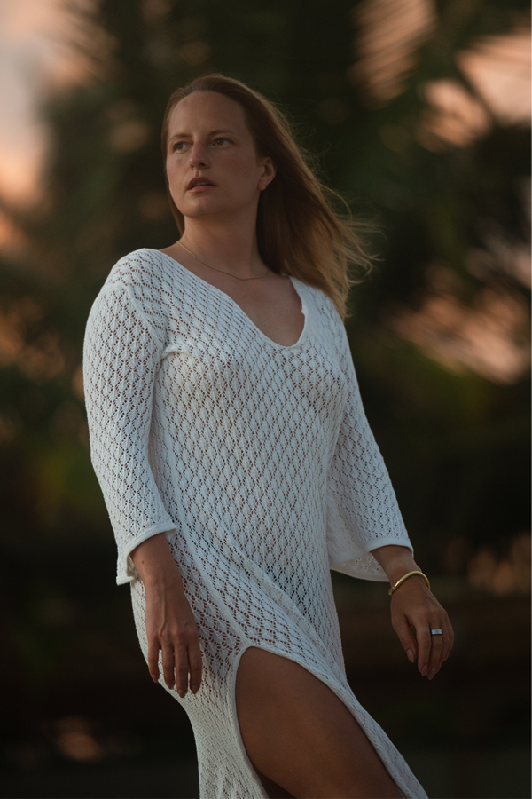 Sukienka ażurowa bawełniana Adele, kremowa