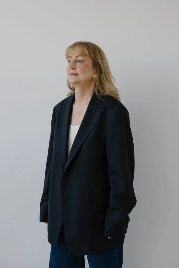 Marynarka wełniana oversize Main, granatowa