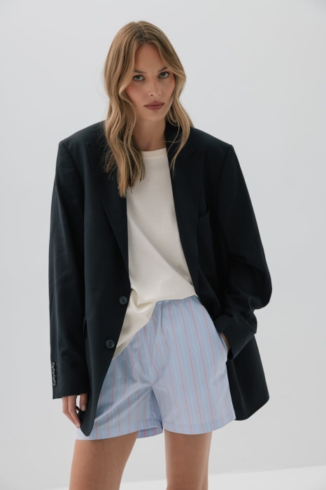 Spodenki bawełniane Portofino, niebieskie w różowo-czerwone prążki