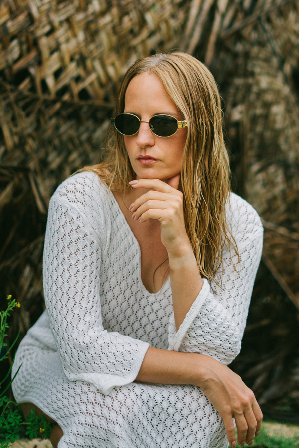 Sukienka ażurowa bawełniana Adele, kremowa