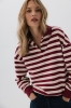 Bluza Polo Janey bawełniana, bordowo-kremowa w paski