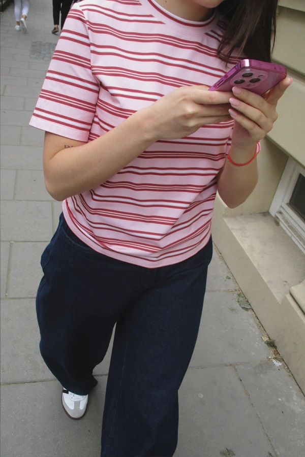 T-shirt Milo bawełniany, różowo czerwony w paski