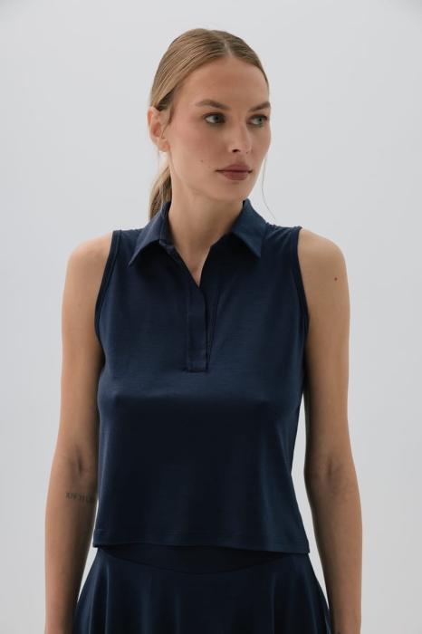 Top polo Tennis wełniany, granatowy