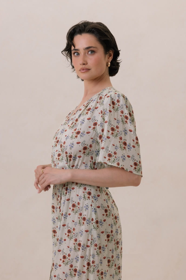 Sukienka kopertowa z wiskozy Poppy, zielone kwiaty