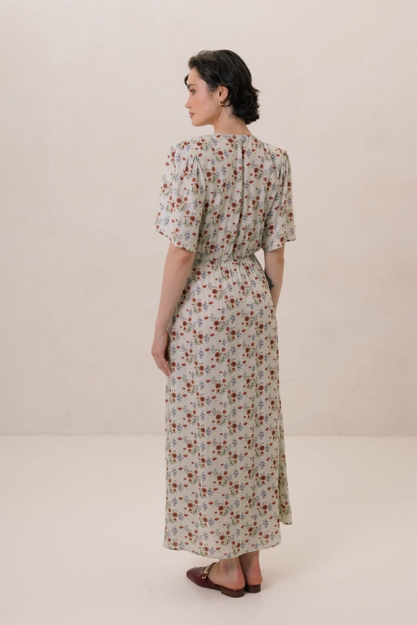 Sukienka kopertowa z wiskozy Poppy, zielone kwiaty