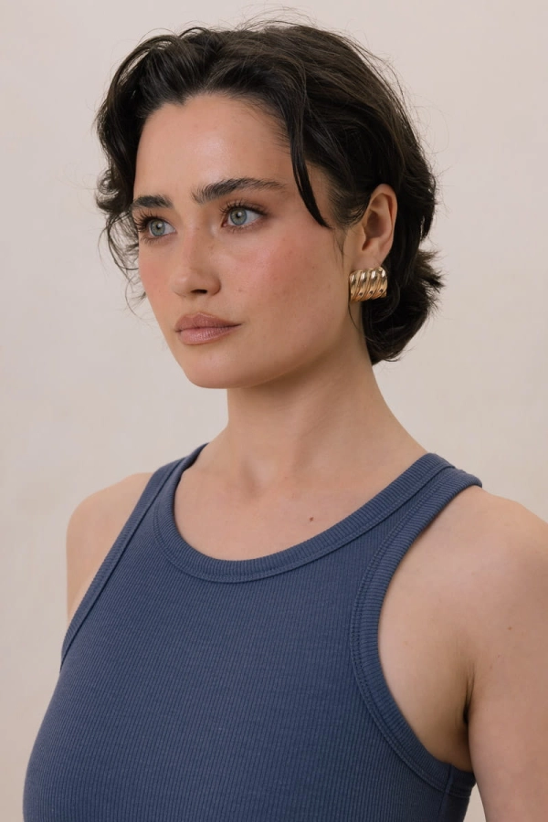 Top bawełniany z bambusem Boxy, niebieski