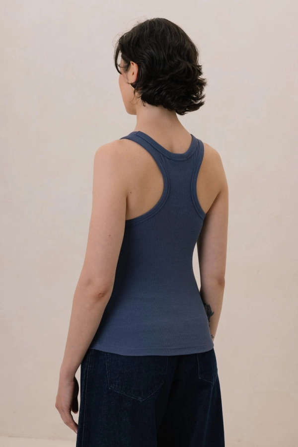 Top bawełniany z bambusem Boxy, niebieski