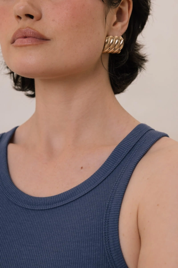 Top bawełniany z bambusem Boxy, niebieski