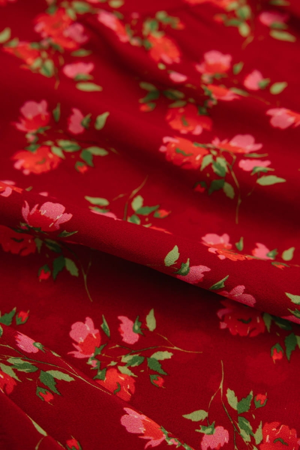 Sukienka Camellia, wiskozowa, czerwona w kwiaty
