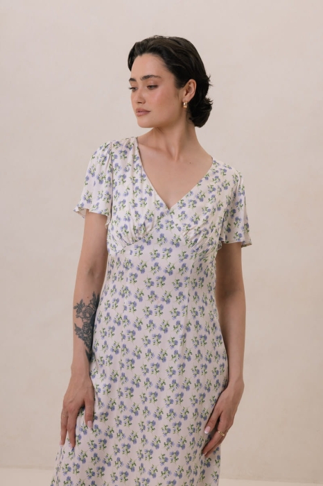 Sukienka wiskozowa Daphne, kremowe kwiaty