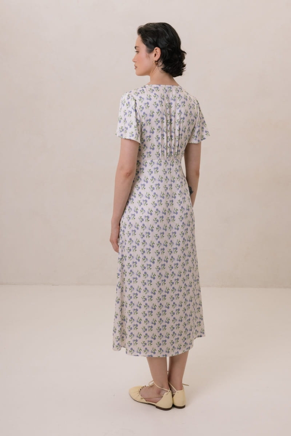 Sukienka wiskozowa Daphne, kremowe kwiaty