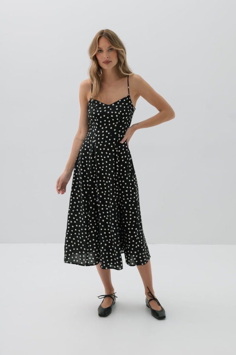 Sukienka wiskozowa Zoe, czarno-biała w kropki