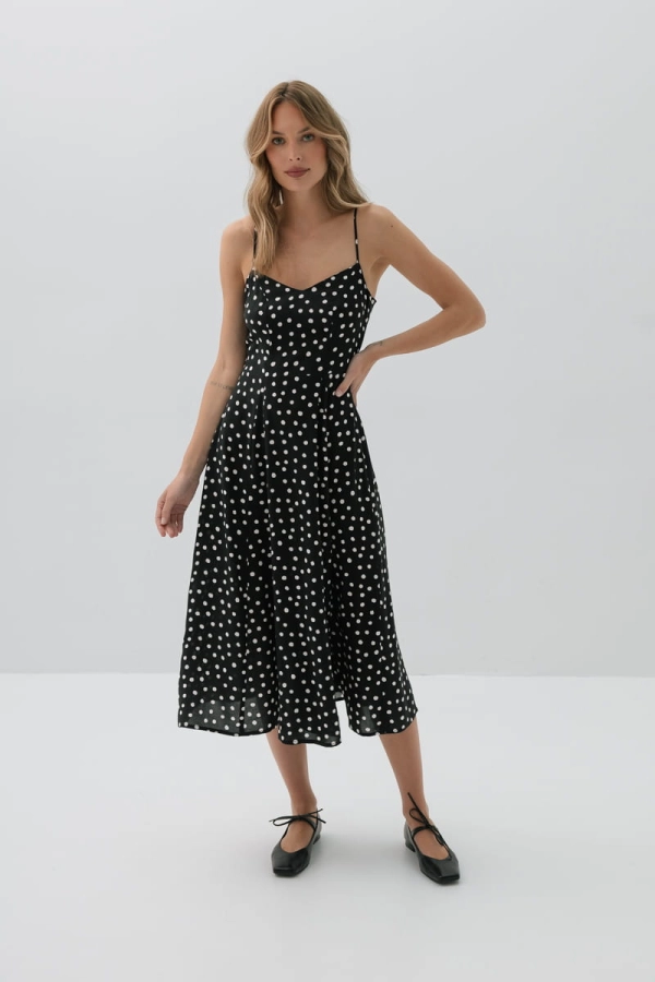 Sukienka wiskozowa Zoe, czarno-biała w kropki
