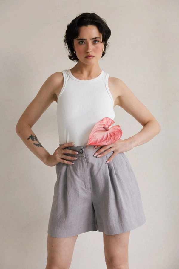 Szorty Even lniane, szare