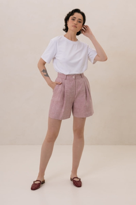 Szorty Even lniane, różowe