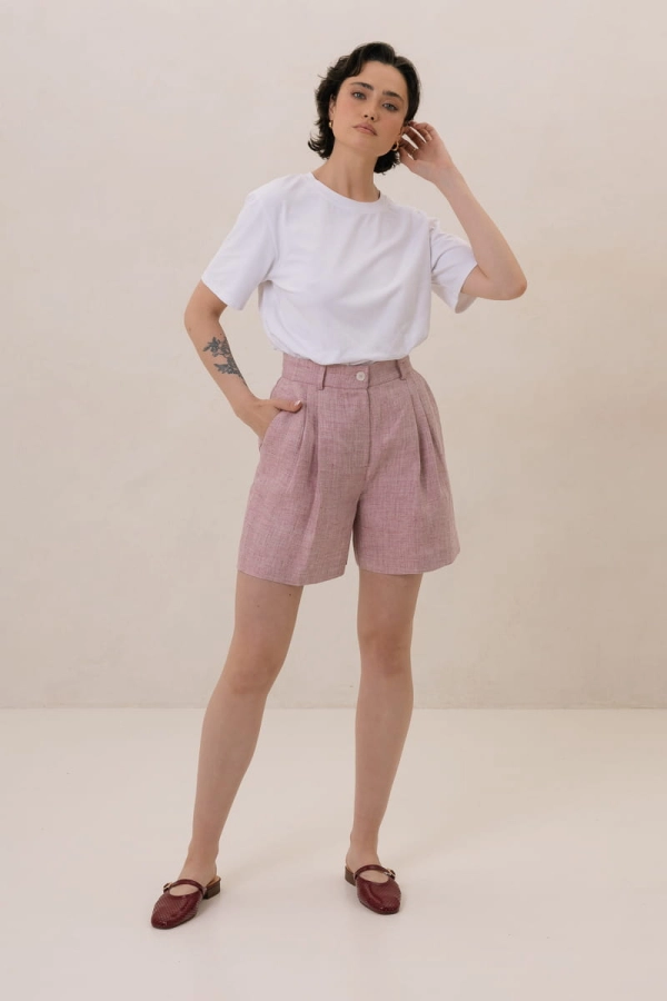 Szorty Even lniane, różowe