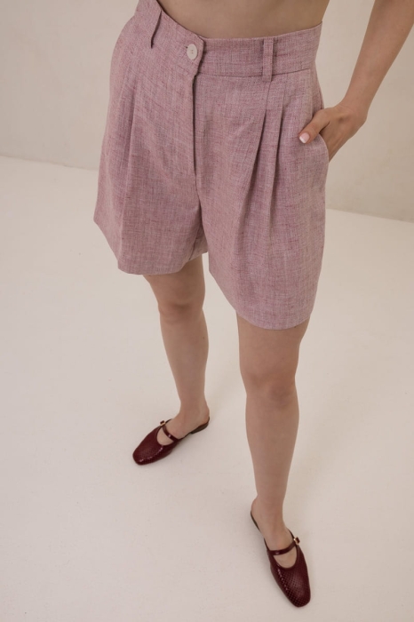 Szorty Even lniane, różowe