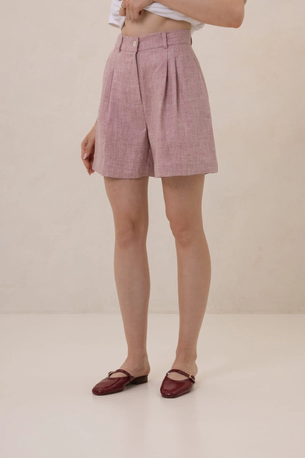 Szorty Even lniane, różowe