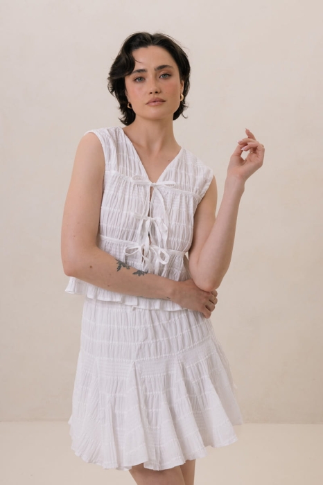 Spódnica z godetami Visteria bawełniana, kremowa