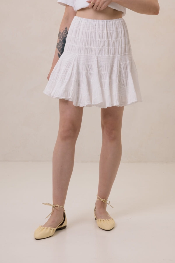 Spódnica z godetami Visteria bawełniana, kremowa