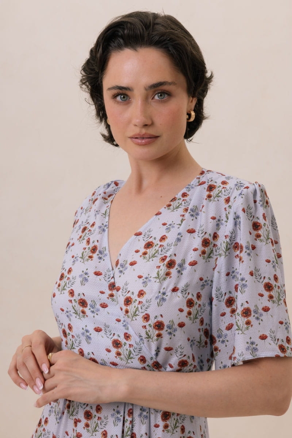 Sukienka Eolia wiskozowa, niebieska w kwiaty