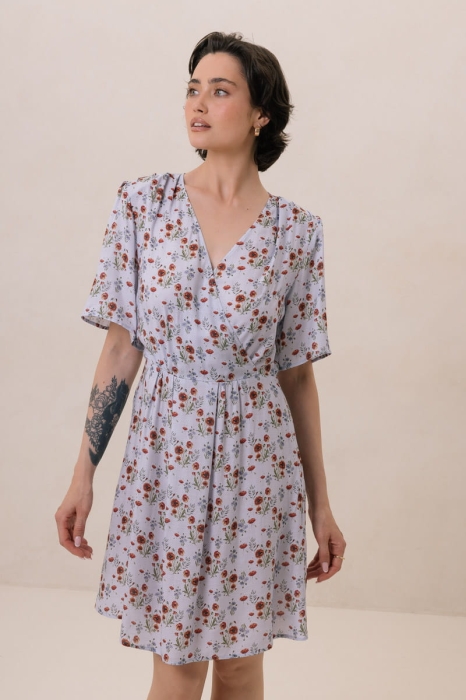 Sukienka Eolia wiskozowa, niebieska w kwiaty