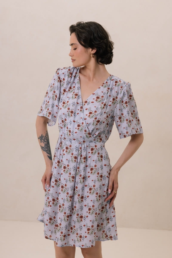 Sukienka Eolia wiskozowa, niebieska w kwiaty