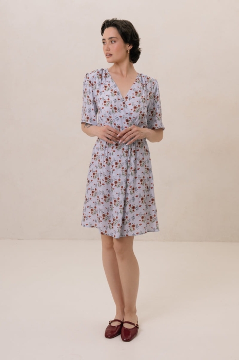 Sukienka Eolia wiskozowa, niebieska w kwiaty