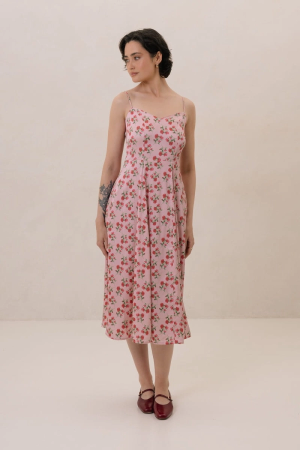 Sukienka Zoe wiskozowa, różowa w kwiaty