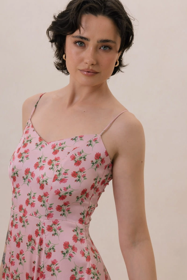 Sukienka Zoe wiskozowa, różowa w kwiaty