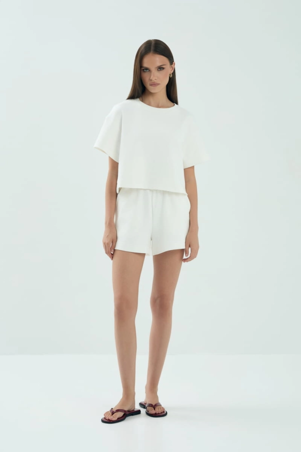 Spodenki OFF, krótkie bawełniane, kremowe