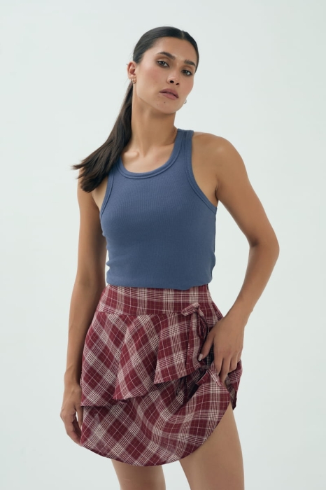 Spódnica Doly wiskozowo lniana, w kratkę