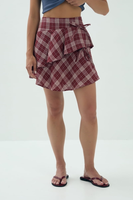 Spódnica Doly wiskozowo lniana, w kratkę