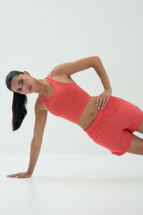 Top sportowy LiteRun, wełna merino, peach pink