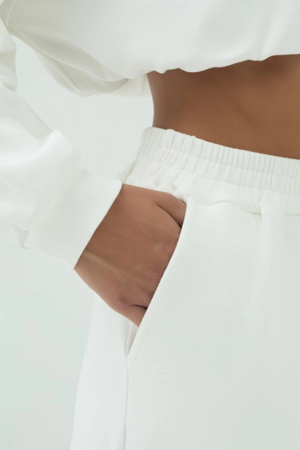 Spodnie OFF, długie bawełniana dzianina, kremowe