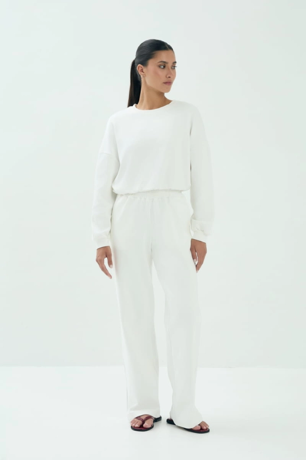 Spodnie OFF, długie bawełniana dzianina, kremowe