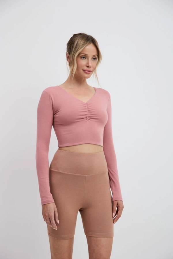 Longsleeve bawełniany Liu, różowy