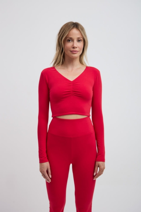 Longsleeve bawełniany Liu, czerwony