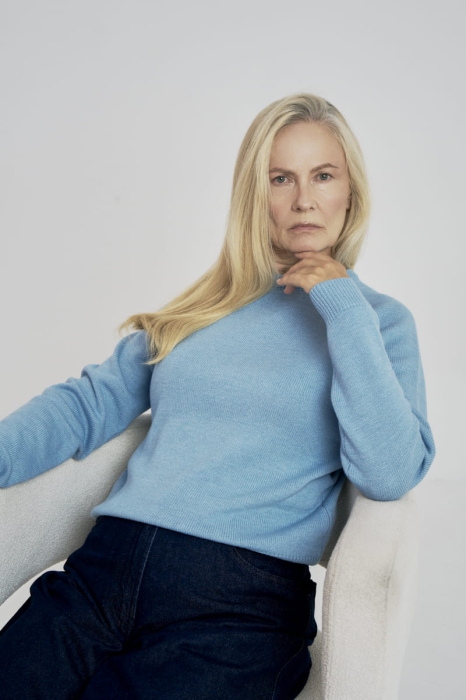 Sweter Nola, O-neck wełniano-bawełniany, niebieski